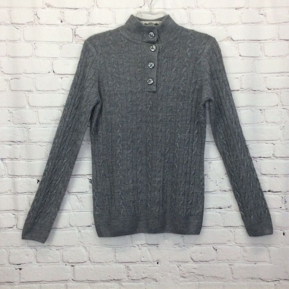 GH Bass Sweater Women's Size M Slate Gray Cable Knit Light Academia Cozy Minimal